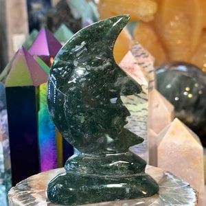 🎄SALE🎄Moss Agate Moon Face Carving!